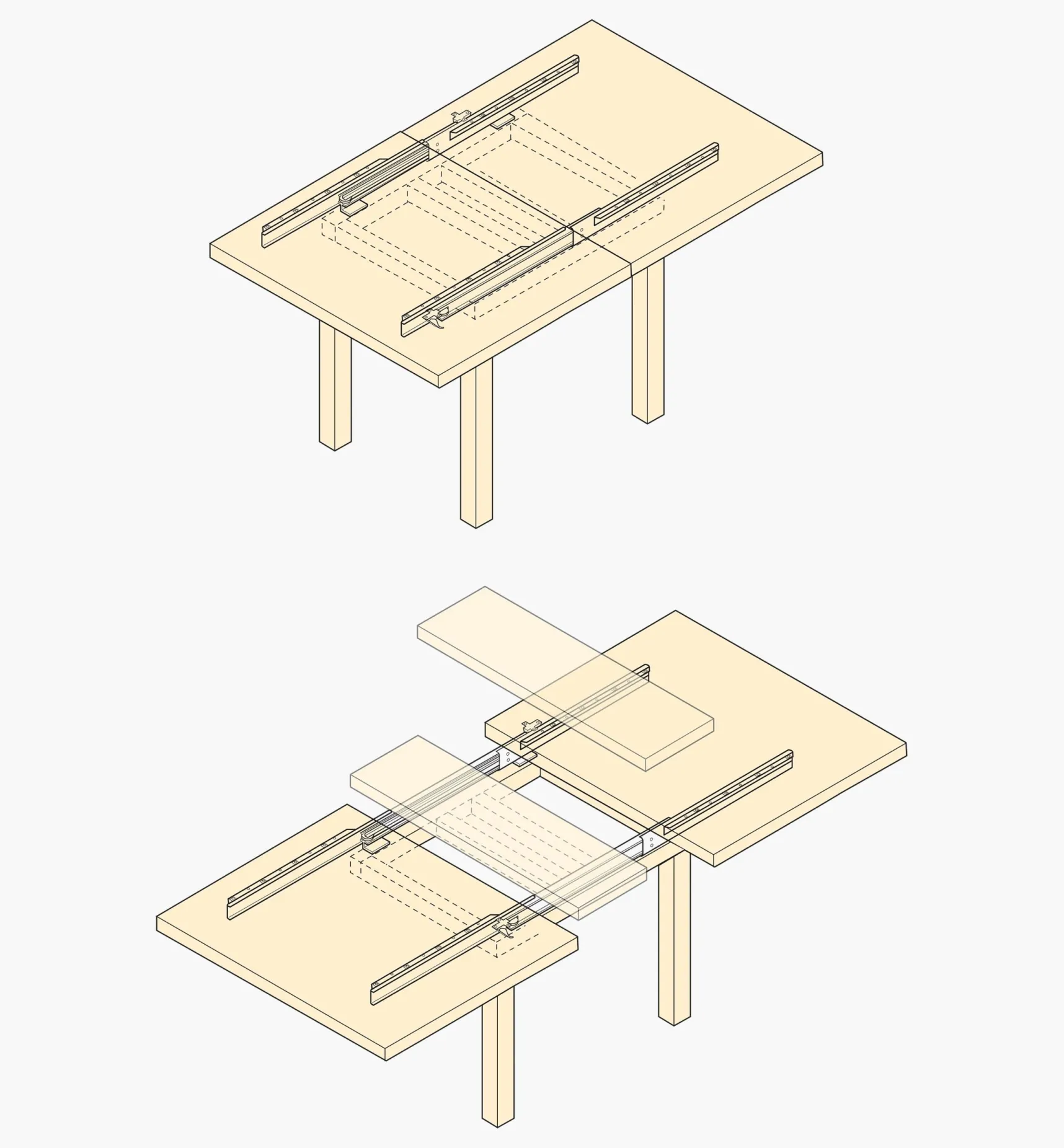 Bottom-Mount Table Slides Table Hardware